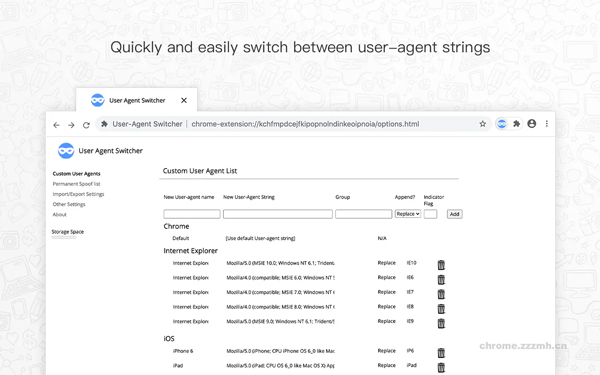 User Agent Switcher for Chrome截图2